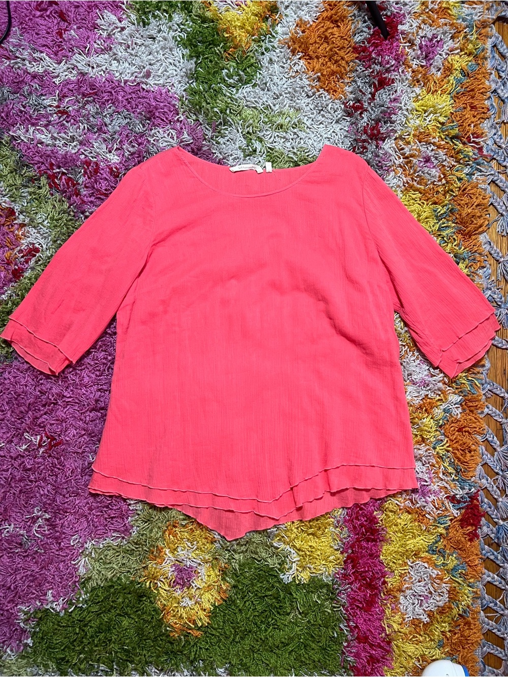 Soft Surroundings Coral Pink Layered Hem Boatneck Top
